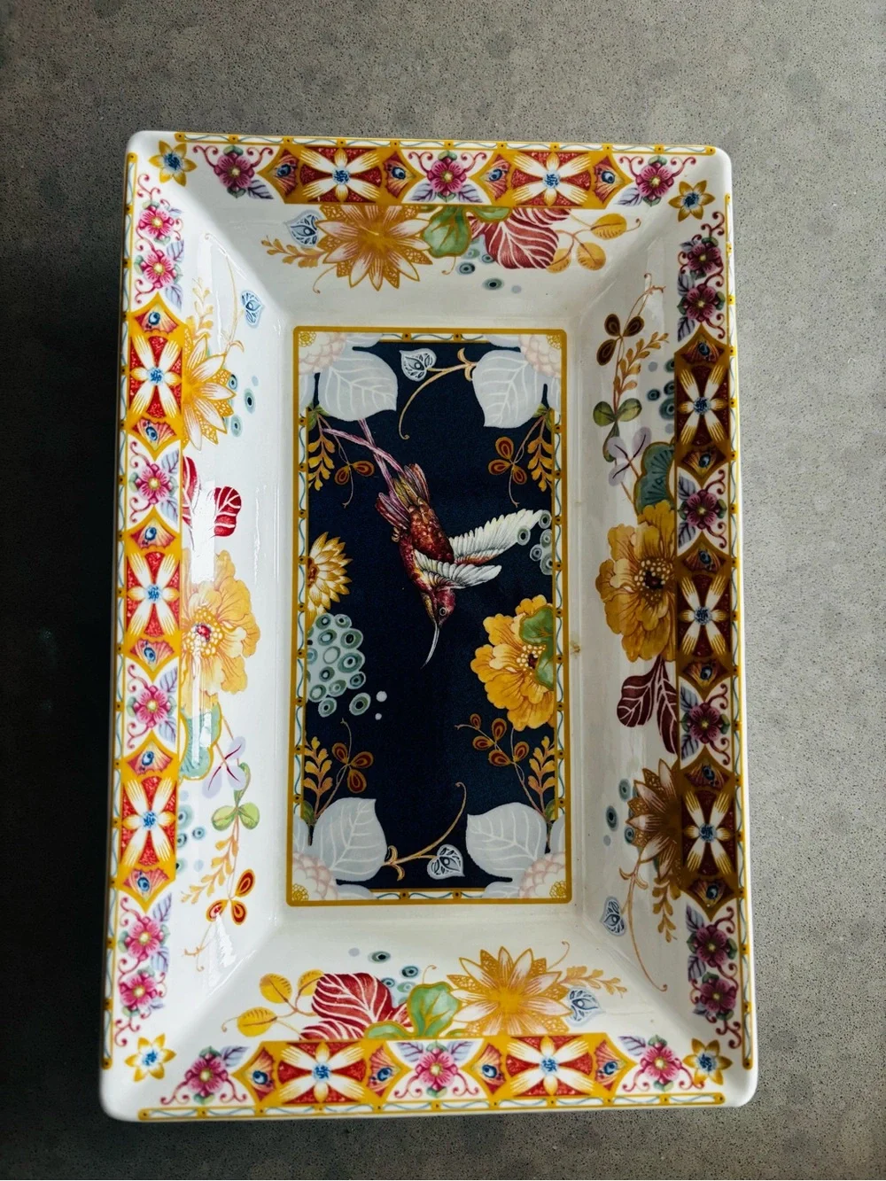 Spode Decorative Hummingbird Porcelain Serving Tray - Navy & Gold